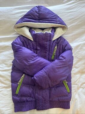 Spyder Purple Hooded Kids Puffer Jacket with White Lining